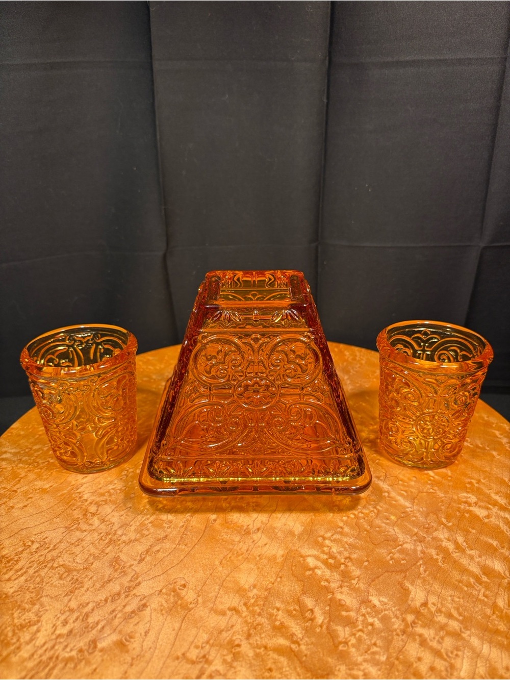 Vintage PartyLite "Rustic Villa" Amber Glass Fairy Lamp & Votive Set - 3 Piece
